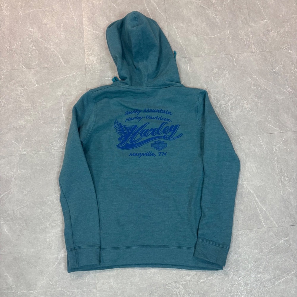 Harley-Davidson Women Teal Smoky Mountain Maryville TN Graphic Hoodie Small - Picture 6 of 7